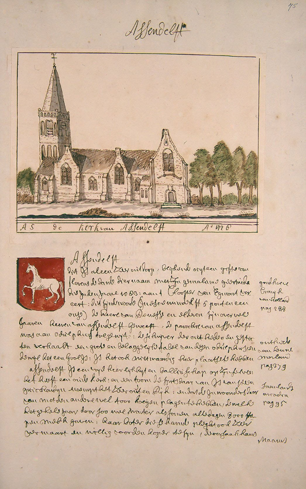 Altes Buch mit einer Kirchenillustration im Hintergrund, umgeben von Bäumen und einem Logo, mit der Beschriftung "Alfred deff - Kirche der Heiligen Dreifaltigkeit".