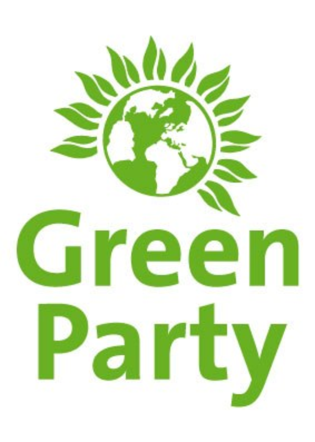 Grünen-Logo mit einem grünen Kreis mit weißer Umrandung und Stern, der die zentrierte weiße Schrift "Grüne Partei" in fetter Serifenschrift enthält.