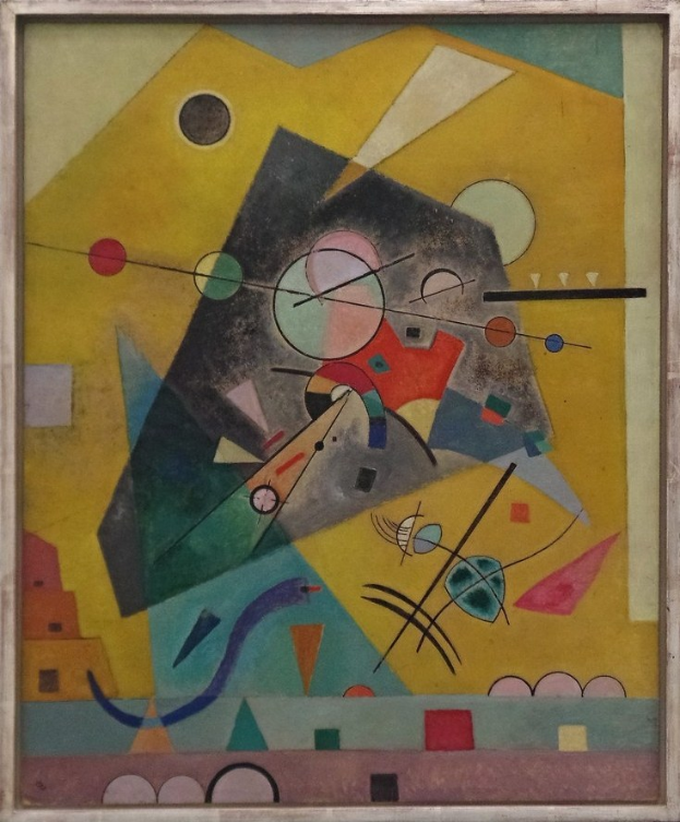 Gemälde von Wassily Kandinsky in einem klassischen Rahmen, an einer Wand angebracht.