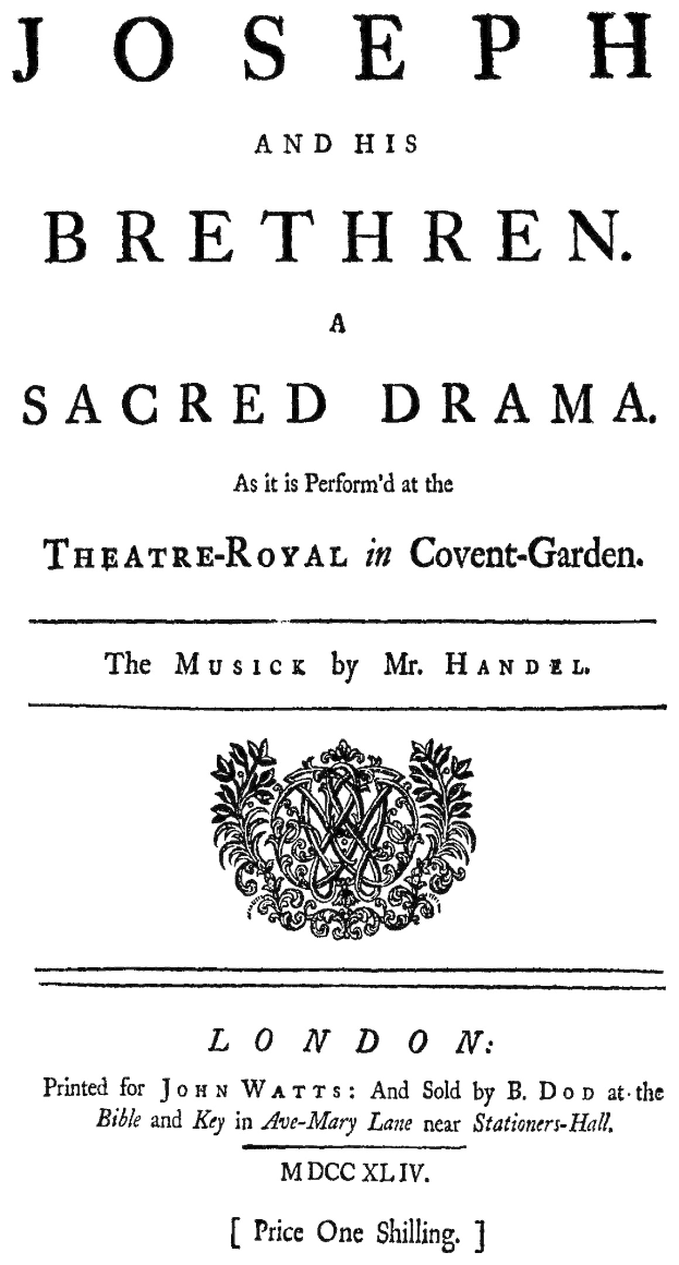 Eine Gruppe, die ein heiliges Drama auf einer Bühne mit Text und Logo auf dem Boden im Theatre Royal in Covent Garden aufführt.