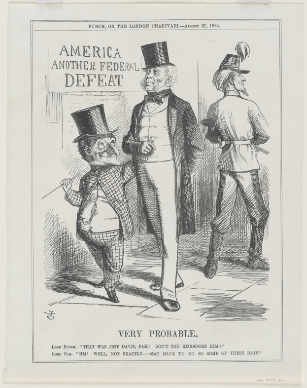 Eine Zeichnung mit drei Menschen mit Hüten und dem Text "Amerika Weitere Bundesniederlage - Sehr Wahrscheinlich" darauf.