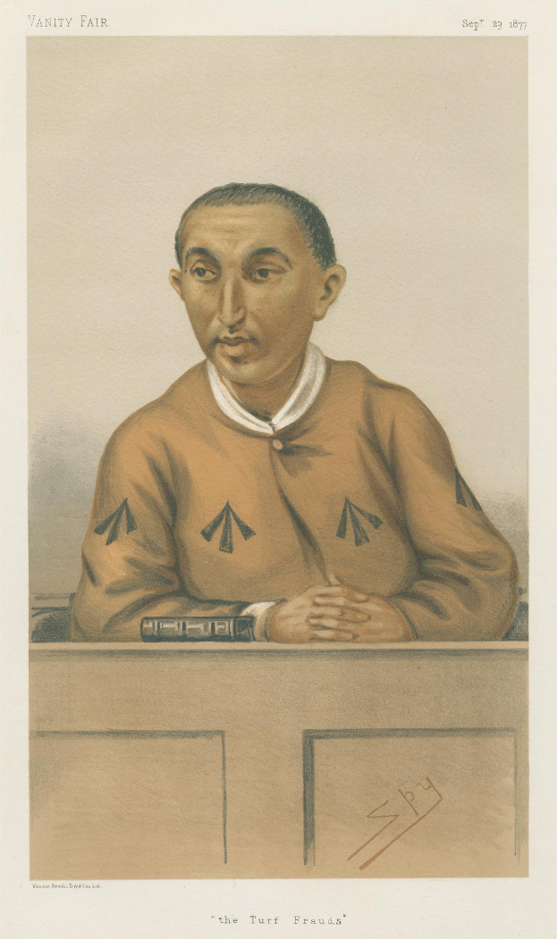 Ein Mann in einem weißen Hemd und dunklen Hosen sitzt an einem Tisch und schaut ernst, mit dem Text "Die Rasenbetrügereien" unten im Bild.