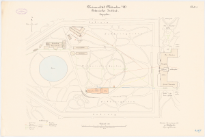 Ein detaillierter Stadtplan von Berlin, Deutschland, mit der Universität Münster prominent in der Mitte, der Gebäude, Straßen und andere Merkmale zeigt, zusammen mit Text, der Informationen über die Größe, den Standort und die Annehmlichkeiten der Universität bietet.