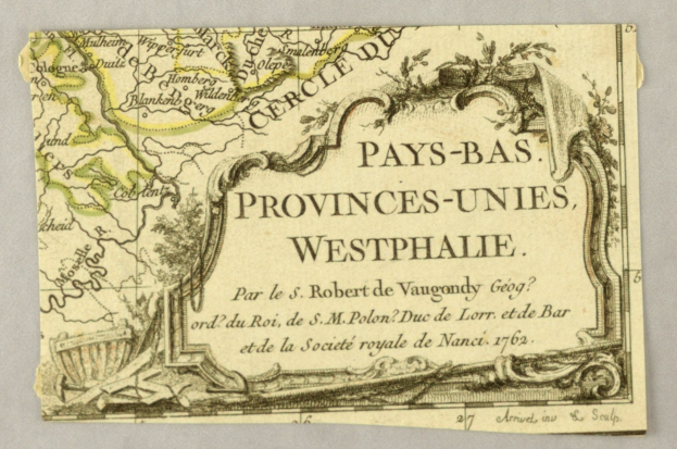 Detailreiches altes Kartenblatt von Westphalens Provinzen auf vergilbtem Papier mit begleitendem Text.