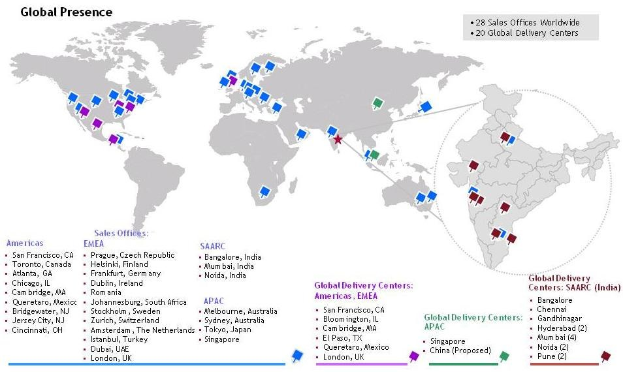 Eine Weltkarte mit markierten Standorten, die globale Lieferzentren anzeigen, begleitet von erklärendem Text.
